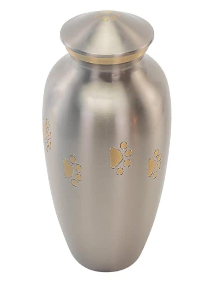 Silverlight Urns Pewter with Gold Paw Prints Large Pet Cremation Urn for Ashes, Brass, Silver Urn, Dog Urn, Cat Urn, Large Sized Pet Urn, 7.5 Inches High - Image 1