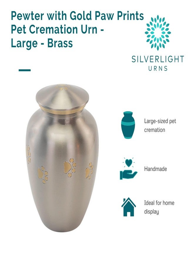 Silverlight Urns Pewter with Gold Paw Prints Large Pet Cremation Urn for Ashes, Brass, Silver Urn, Dog Urn, Cat Urn, Large Sized Pet Urn, 7.5 Inches High - Image 5