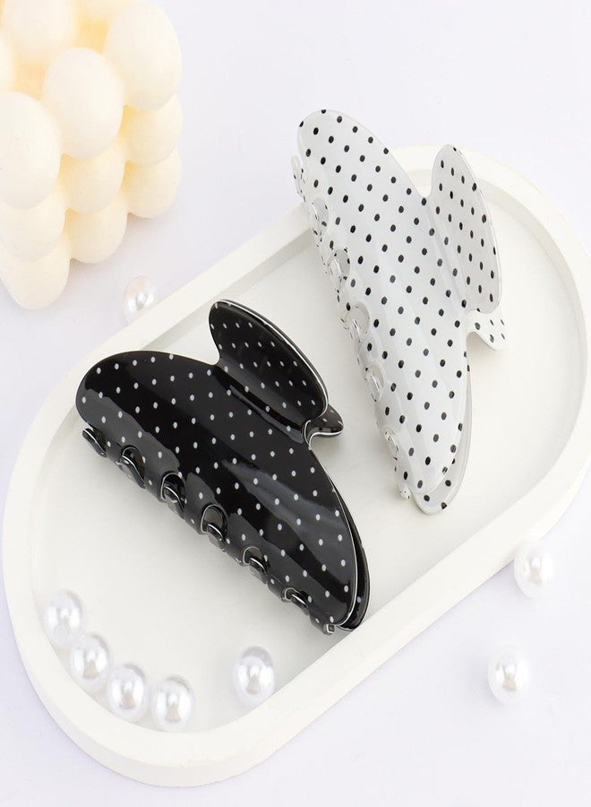 SuPoo Cute Polka Dot Hair Clips, 2pcs Acrylic Claw Clips Black White Big Strong Hold Decorative Hair Claw Clips Recycled Medium Hair Clips for Women Stylish Hair Accessories - Image 2