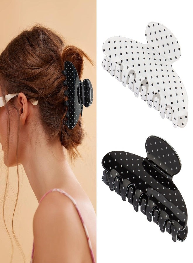SuPoo Cute Polka Dot Hair Clips, 2pcs Acrylic Claw Clips Black White Big Strong Hold Decorative Hair Claw Clips Recycled Medium Hair Clips for Women Stylish Hair Accessories - Image 1