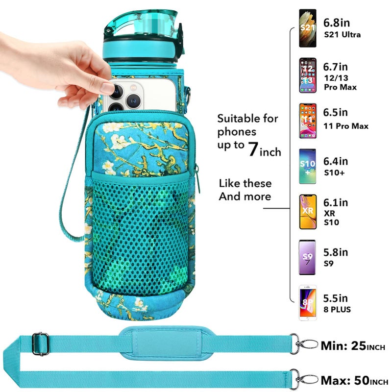 Newfad 32 oz Water Bottles with Straw & Strap  Motivational Water Bottles with Times to Drink  BPA Free Reusable Sports Water Bottle with Sleeve Carrier for Hiking  Travel  Running or Fitness (Mars Green) - Image 3