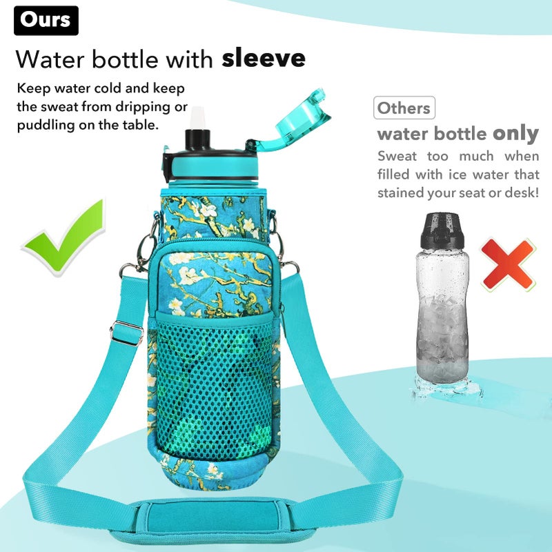 Newfad 32 oz Water Bottles with Straw & Strap  Motivational Water Bottles with Times to Drink  BPA Free Reusable Sports Water Bottle with Sleeve Carrier for Hiking  Travel  Running or Fitness (Mars Green) - Image 4