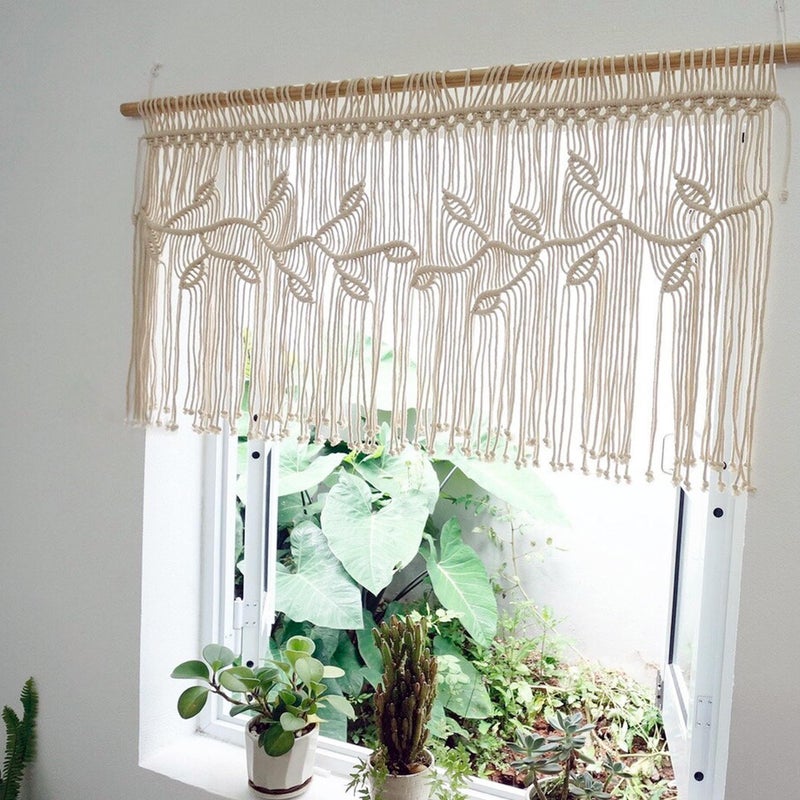 M MANUAL Macrame Valance Curtain for Kichen Windows 35.43*23.62Inch Farmhouse Boho Curtains for Bedroom Window Valance with Tassels Leaf Valance Treatments for Bedroom Livingroom Kitchen Bathroom Wall Decor - Image 2