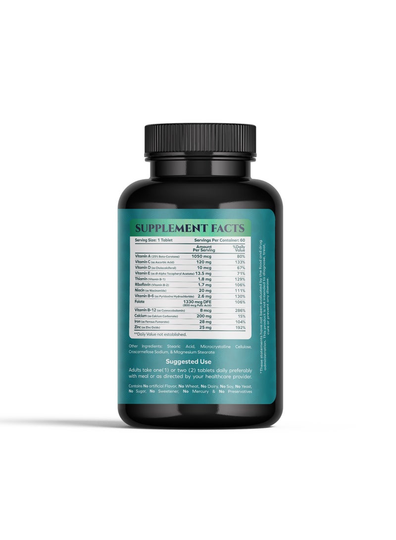 Nature's Love Nature's Love Prenatal Multivitamin - Complete Support with Folic Acid for Mom & Baby - 60 Tablets - Image 2