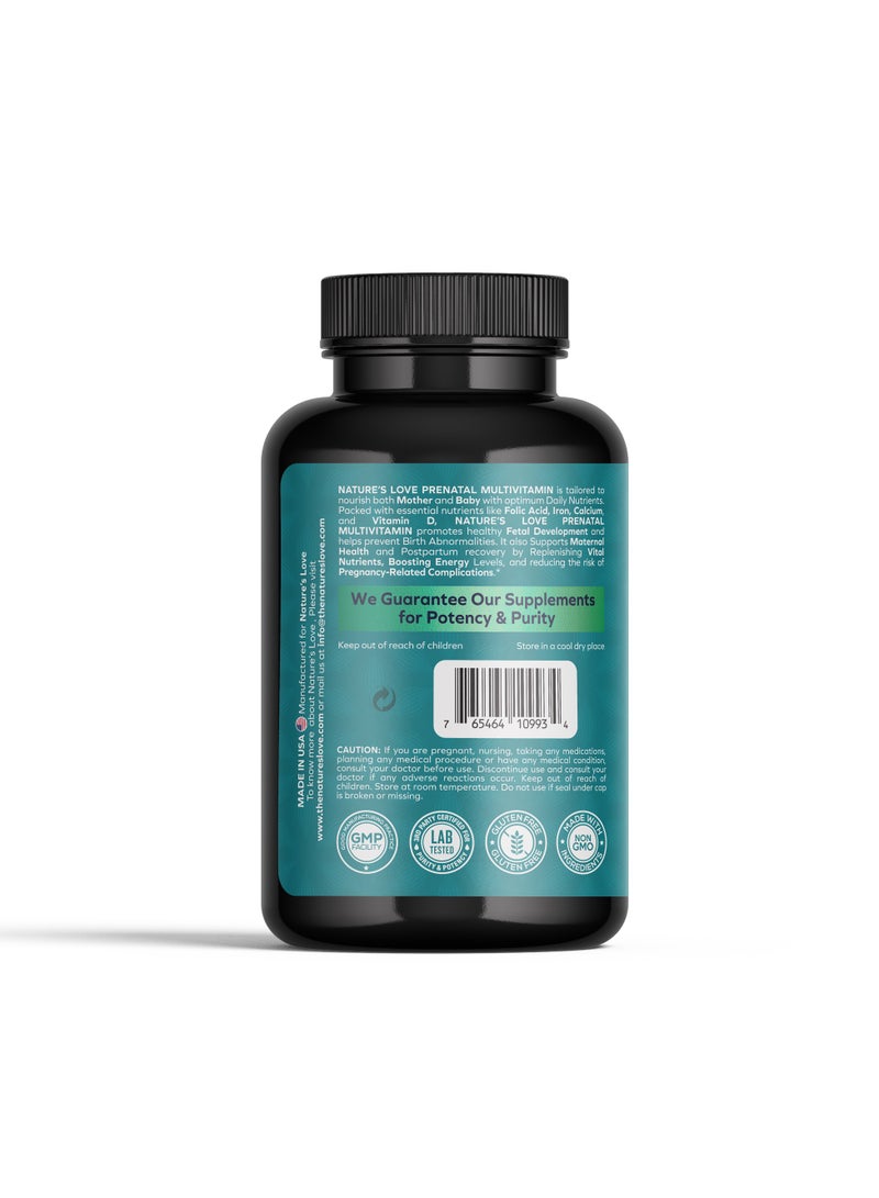 Nature's Love Nature's Love Prenatal Multivitamin - Complete Support with Folic Acid for Mom & Baby - 60 Tablets - Image 3