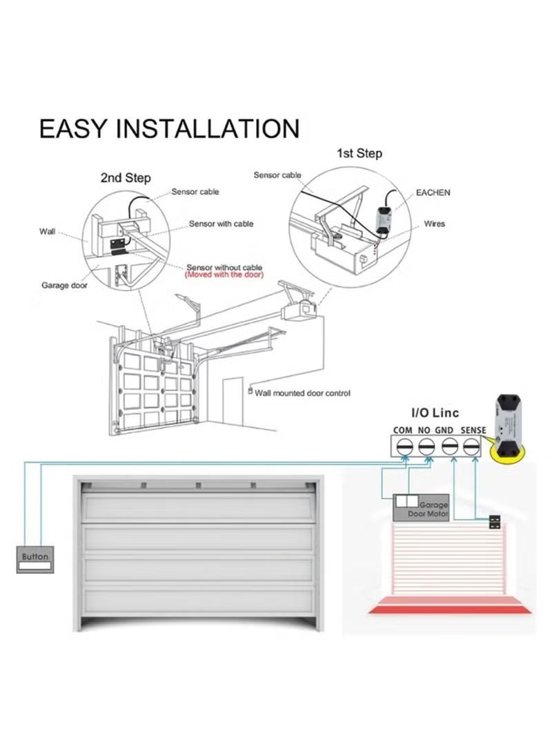 مفتاح واي فاي ذكي لفتح باب المرآب يعمل بنظام واي فاي، مع تطبيق Echo Google Home Smart Life/ Tuya للتحكم، لا يتطلب محورًا - Image 4