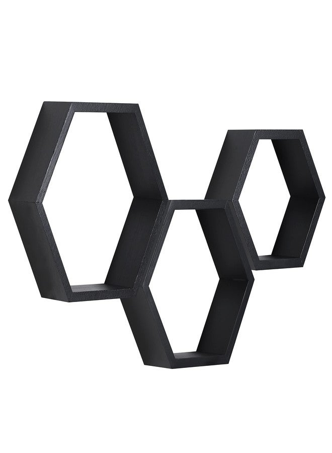 PHOENANCEE Hexagon Floating Shelves,Honeycomb Shelves Set of 3,Wall Mounted Wood Farmhouse Hexagonal Storage Wall Shelf for Bathroom, Kitchen, Bedroom, Living Room - Image 1