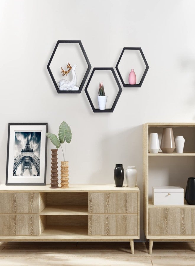 PHOENANCEE Hexagon Floating Shelves,Honeycomb Shelves Set of 3,Wall Mounted Wood Farmhouse Hexagonal Storage Wall Shelf for Bathroom, Kitchen, Bedroom, Living Room - Image 3
