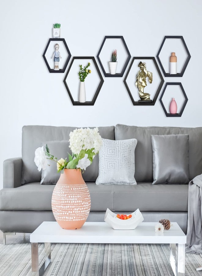 PHOENANCEE Hexagon Floating Shelves,Honeycomb Shelves Set of 3,Wall Mounted Wood Farmhouse Hexagonal Storage Wall Shelf for Bathroom, Kitchen, Bedroom, Living Room - Image 4