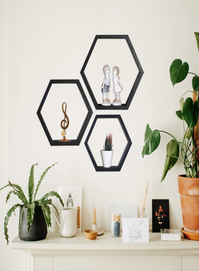PHOENANCEE Hexagon Floating Shelves,Honeycomb Shelves Set of 3,Wall Mounted Wood Farmhouse Hexagonal Storage Wall Shelf for Bathroom, Kitchen, Bedroom, Living Room - Image 2