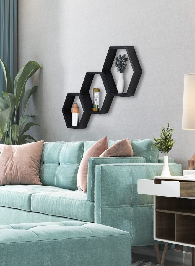 PHOENANCEE Hexagon Floating Shelves,Honeycomb Shelves Set of 3,Wall Mounted Wood Farmhouse Hexagonal Storage Wall Shelf for Bathroom, Kitchen, Bedroom, Living Room - Image 5