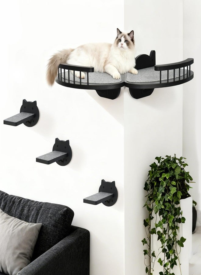 GADKE Cat Wall Shelves Furniture Set with Scratching Pad，Wooden Cat Climbing Wall Systems with 2 Perches and 3 Steps, Floating Shelves Bed Wall Mounted for Indoor Fit Up to 15Lbs (Black) - Image 1