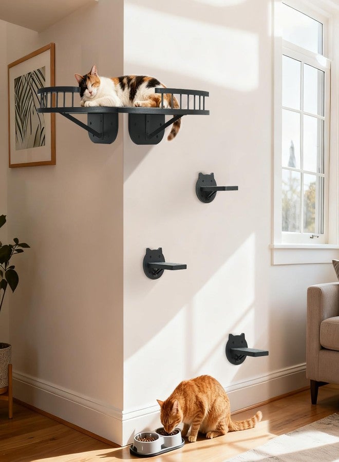GADKE Cat Wall Shelves Furniture Set with Scratching Pad，Wooden Cat Climbing Wall Systems with 2 Perches and 3 Steps, Floating Shelves Bed Wall Mounted for Indoor Fit Up to 15Lbs (Black) - Image 2