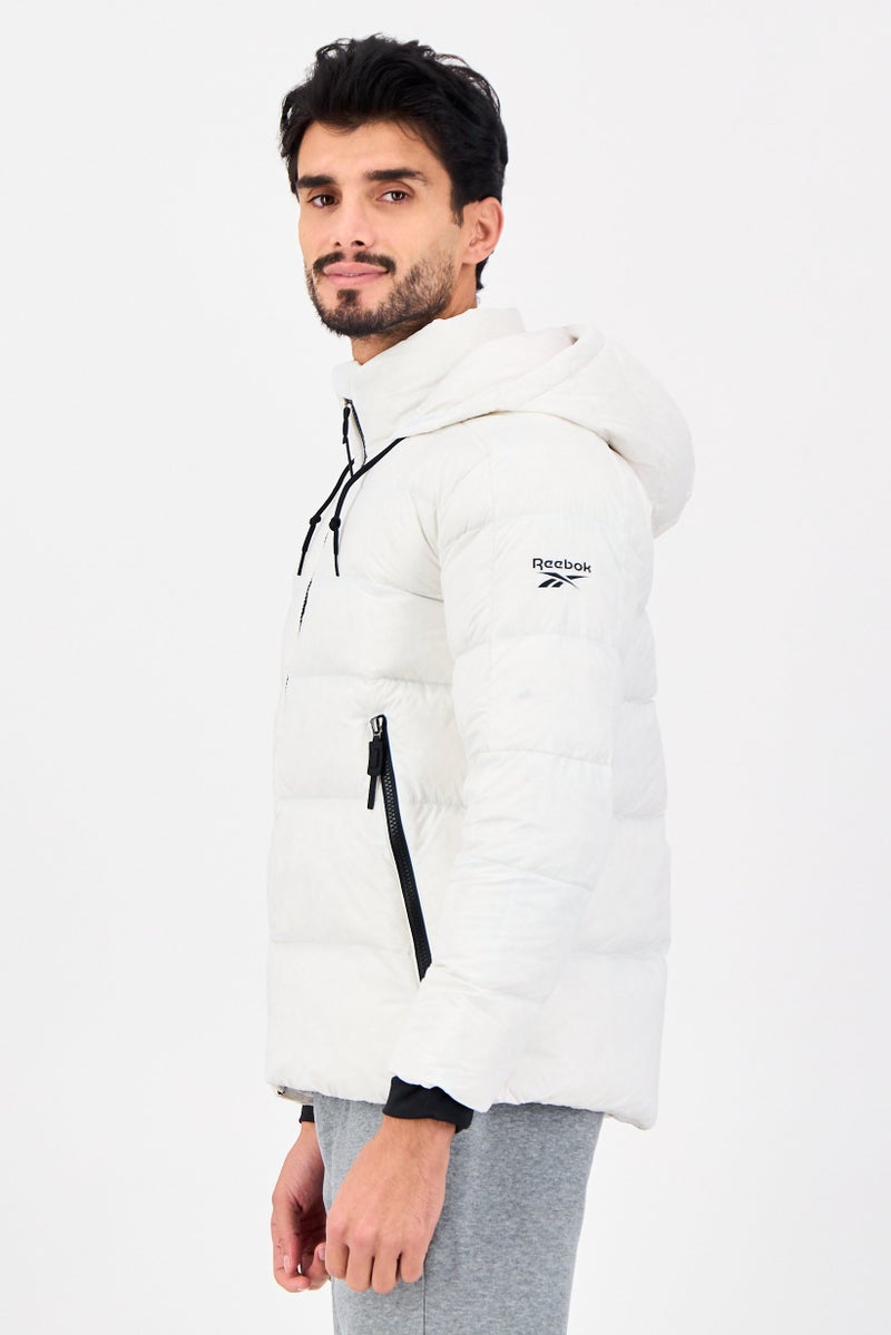 Reebok Men Sportswear Fit Brand Logo Outdoor Jacket, White - Image 3