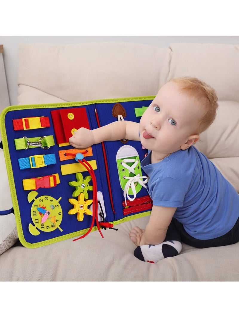 Busy Board Montessori Toys for Toddlers, Sensory Toys Gifts for 1 2 3 4 Year Old Girls & Boys Preschool Autistic Children Activities Educational Travel Toy Kids Learning Basic Dress Skills (Blue) - Image 4
