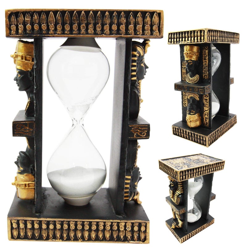Ebros Gift Egyptian King Pharaoh Tutankhamun and Queen Nefertiti Sandtimer Desktop Figurine Gods of Egypt Relic Hieroglyphs Decor Sculpture Sand Timer