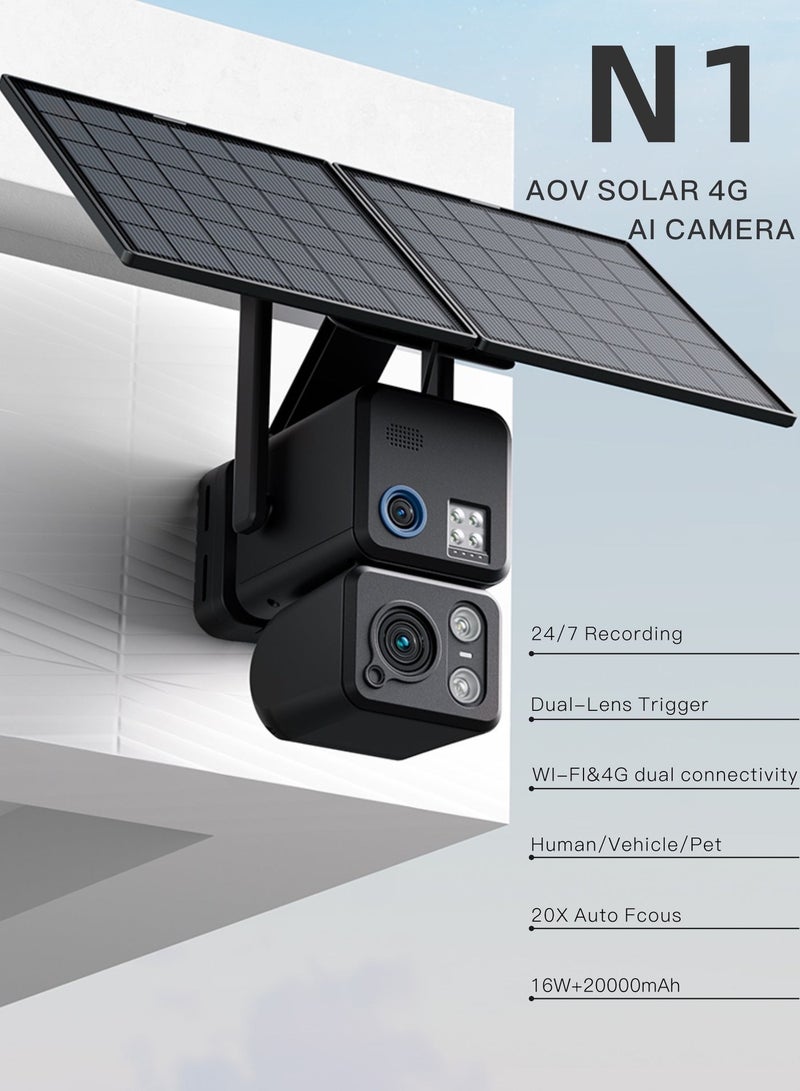 COCO KSA N1 Dual-Connectivity Solar AI Security Camera, Supports Both WiFi and 4G, Dual Lens, Full-Color Night Vision, AOV Recording, 20X Zoom, 20000mAh Battery - Image 1