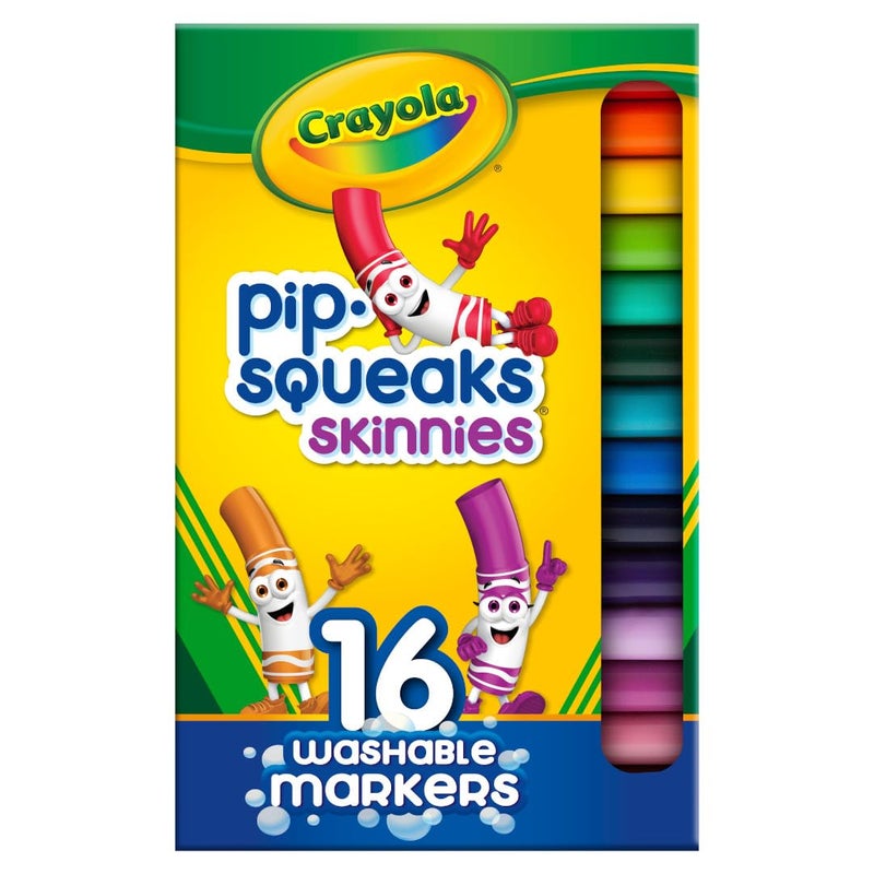 Crayola Washable Pip Squeaks Skinnies Markers (16ct), Mini Markers for Toddlers, Coloring Book Markers, Toys & Gifts for Kids, 3+ - Image 1