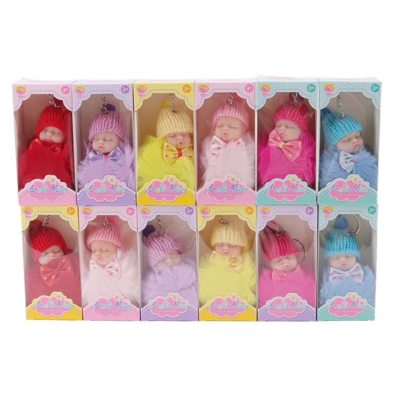 Sleeping Baby Doll Key Chain: 3D Vivid Shape Soft Plush PVC Metal Material - Unique Hat Design Fluffy Ball Keychain for Car Keys Phones Wallets Handbags Friends Children - Image 4