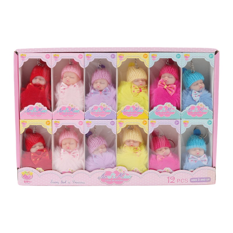 Sleeping Baby Doll Key Chain: 3D Vivid Shape Soft Plush PVC Metal Material - Unique Hat Design Fluffy Ball Keychain for Car Keys Phones Wallets Handbags Friends Children - Image 1