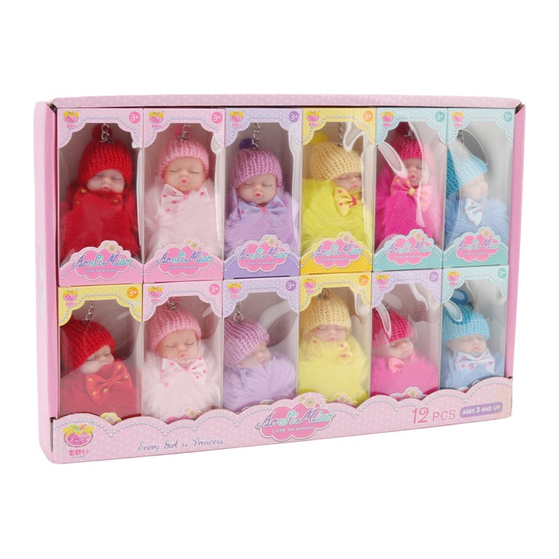 Sleeping Baby Doll Key Chain: 3D Vivid Shape Soft Plush PVC Metal Material - Unique Hat Design Fluffy Ball Keychain for Car Keys Phones Wallets Handbags Friends Children - Image 2