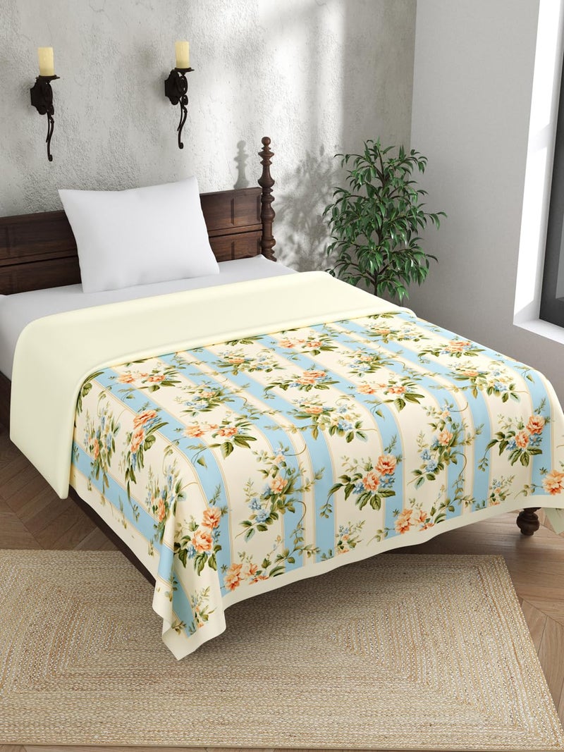 EVER HOME Digital Print Pure Cotton Dohar Single Bed for Summer 120 GSM Mild Winter AC Blanket Blue Stripe Floral 59 x 88 inches
