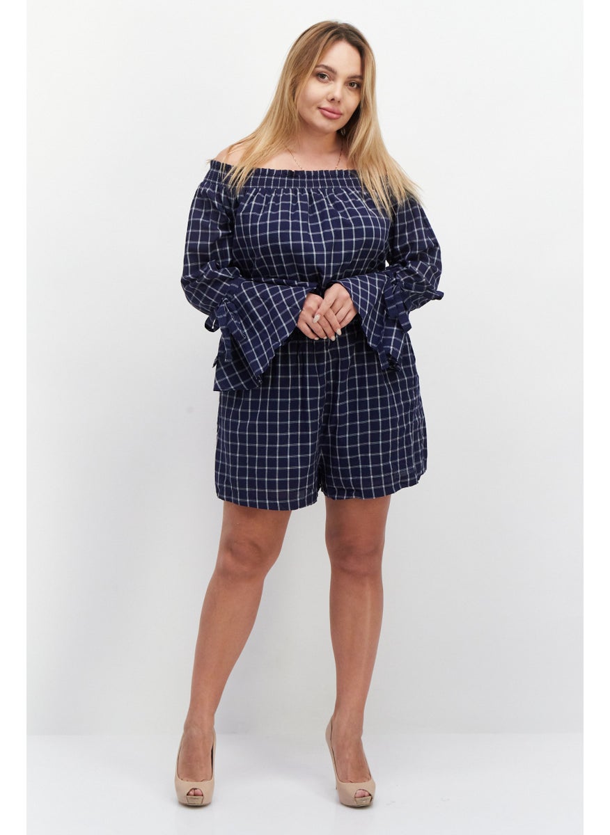 VERO MODA Women Grid Pattern Bell Sleeve Playsuit, Navy Combo  - Image 3