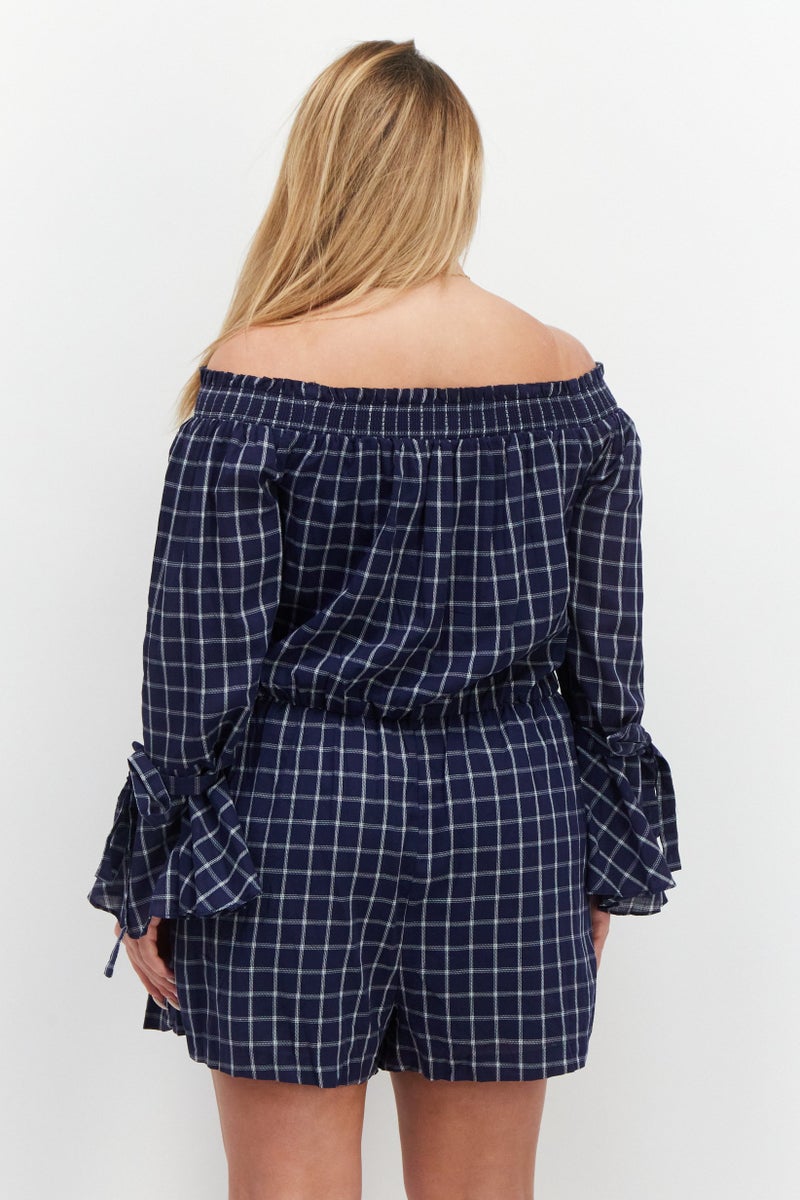 VERO MODA بدلة نسائية بأكمام جرس ونمط شبكة، مجموعة بحرية - Image 2