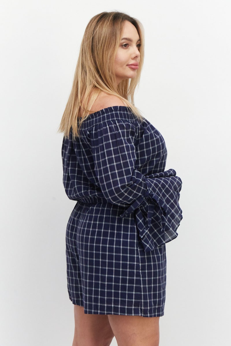 VERO MODA بدلة نسائية بأكمام جرس ونمط شبكة، مجموعة بحرية - Image 4