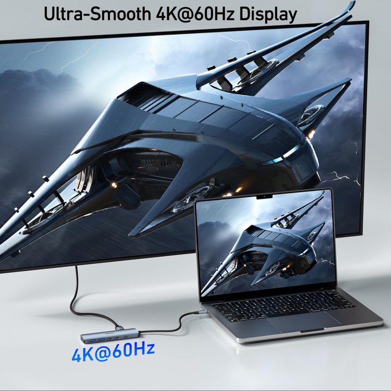 BENFEI USB C HUB 6-in-1 with HDMI(4K@60Hz), 100W Power Delivery, 10Gbps 2*USB-A and 2*USB-C, Silicone Cable, Aluminum Case Compatible with iPhone 15 Pro/Max, MacBook, iPad Pro, iMac, S23, XPS17 - Image 4