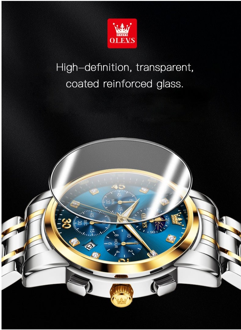 OLEVS - Men's Watch with Four-Dial Design, Business Style, Stainless Steel Strap, Dual Time Zones, Moon Phase Display, Luminous Hands, and Water Resistance - Image 1