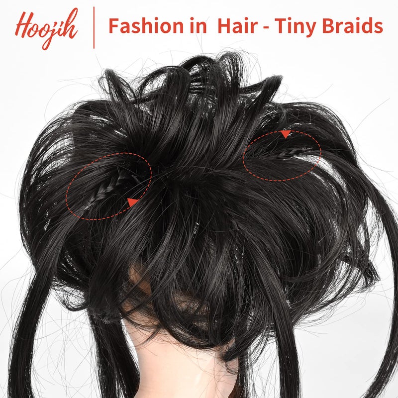 HOOJIH Messy Bun Hair Piece, Super Long Tousled Updo Bun Extensions Wavy Hair Wrap Ponytail Hairpieces Scrunchies with Elastic Hair Band for Women HB007 Grace - Off Black - Image 3