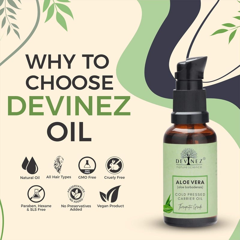 Devinez Aloe Vera ColdPressed Certified Oil 50ml with pump 100 Pure Natural Undiluted Therapeutic Grade for Skin care Face Acne Scars Hair care Moisturizer Dark Circles - Image 2