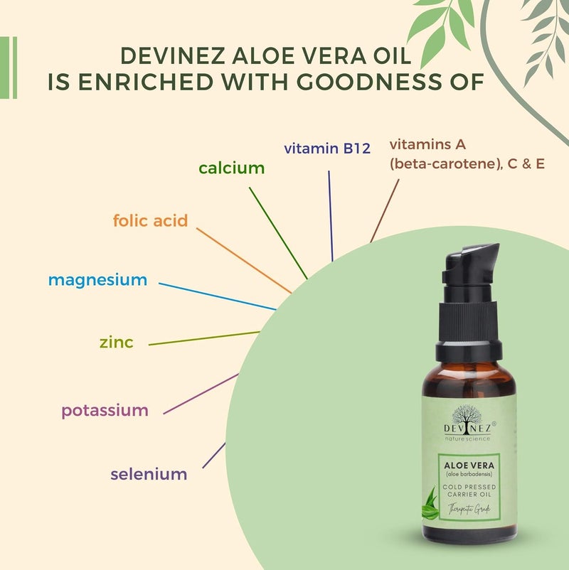 Devinez Aloe Vera ColdPressed Certified Oil 50ml with pump 100 Pure Natural Undiluted Therapeutic Grade for Skin care Face Acne Scars Hair care Moisturizer Dark Circles - Image 4