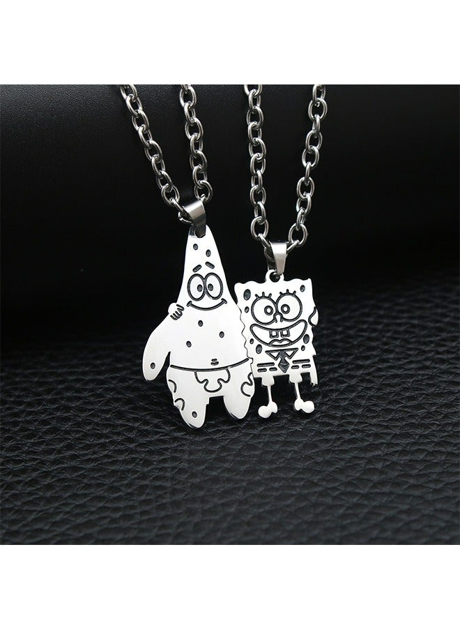 قلادة الصداقة على شكل ألغاز كرتونية ، مجموعة عقد من الفولاذ المقاوم للصدأ المقاوم للبهت من الفولاذ المقاوم للصدأ ، هدية مجوهرات متطابقة مع عقد الأصدقاء (أبيض) - Image 4