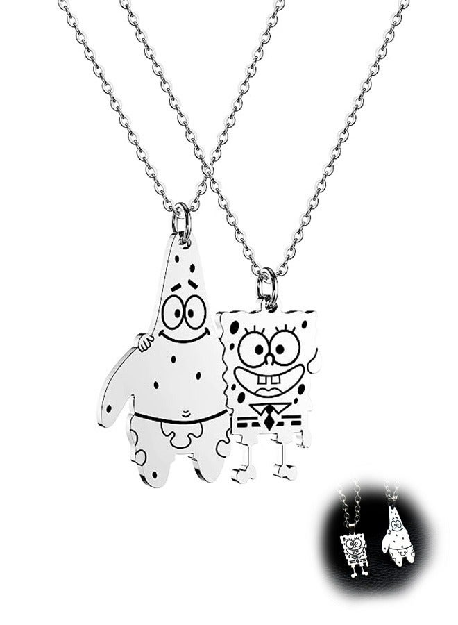 قلادة الصداقة على شكل ألغاز كرتونية ، مجموعة عقد من الفولاذ المقاوم للصدأ المقاوم للبهت من الفولاذ المقاوم للصدأ ، هدية مجوهرات متطابقة مع عقد الأصدقاء (أبيض) - Image 1