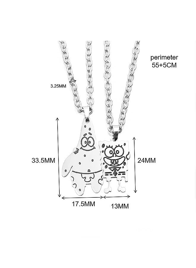 قلادة الصداقة على شكل ألغاز كرتونية ، مجموعة عقد من الفولاذ المقاوم للصدأ المقاوم للبهت من الفولاذ المقاوم للصدأ ، هدية مجوهرات متطابقة مع عقد الأصدقاء (أبيض) - Image 2