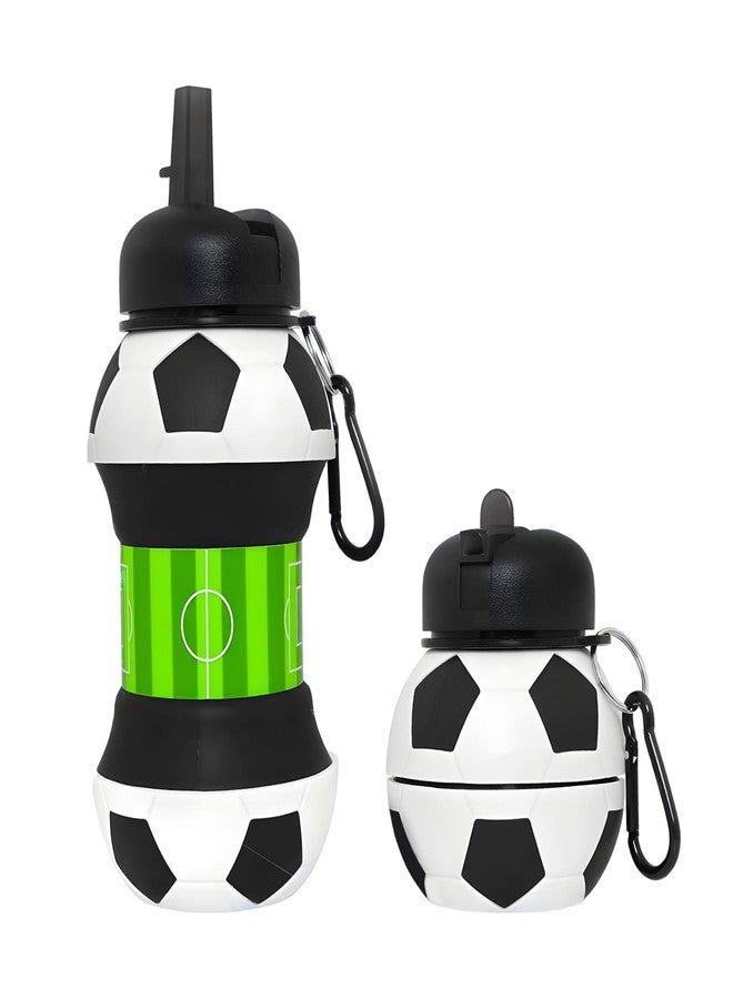 Koochie-Koo Football Design Silicone Collapsible Water Bottles, Portable Sports Bottle with Carabiner Clip, Leak Proof, BPA Free, Sipper Cup with Sippy Straw, 3+ Years, 550 ml (Pack of 1, White) - Image 1
