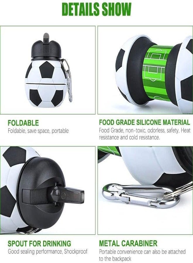 Koochie-Koo Football Design Silicone Collapsible Water Bottles, Portable Sports Bottle with Carabiner Clip, Leak Proof, BPA Free, Sipper Cup with Sippy Straw, 3+ Years, 550 ml (Pack of 1, White) - Image 4