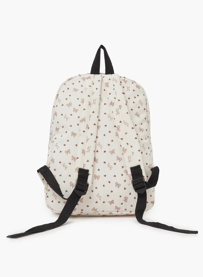 Styli Girls Off White Graphic Bow Print Backpack