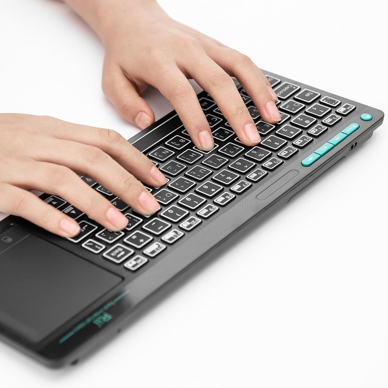 Rii[Arabic layout]RT518S Wireless and Bluetooth 2-LED Color Backlit Multimedia Keyboard with Multi-Touch Big Size Trackpad,Rechargable Keyboard - Image 5