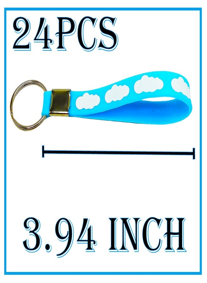 كوبا بلاي مجموعة سلاسل مفاتيح مطاطية على شكل غيوم بيضاء من CupaPlay، 24 قطعة - ألوان قوس قزح/سماء زرقاء، غيوم بيضاء، مثالية لحفلات الأطفال/حفلات استقبال المولود الجديد، وحفلات أعياد الميلاد، وحفلات توزيع الجوائز. - Image 3