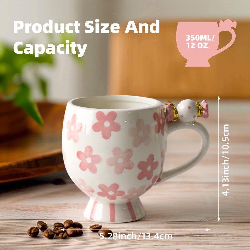 DIF DECO Ceramic Mug Cute Candy Shape, Unique Holiday Mug with Handle Hot Cocoa Cup Perfect for Tea & Coffee Lovers, Gifts for Family Friends or Children 12 OZ (Pink Flowers) - Image 2