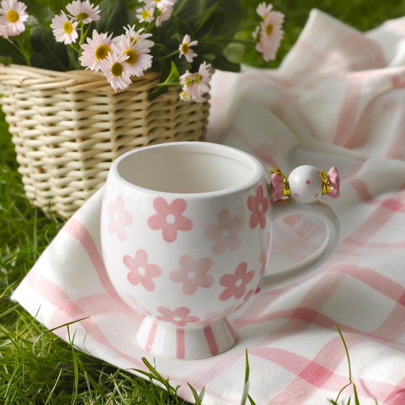DIF DECO Ceramic Mug Cute Candy Shape, Unique Holiday Mug with Handle Hot Cocoa Cup Perfect for Tea & Coffee Lovers, Gifts for Family Friends or Children 12 OZ (Pink Flowers) - Image 1