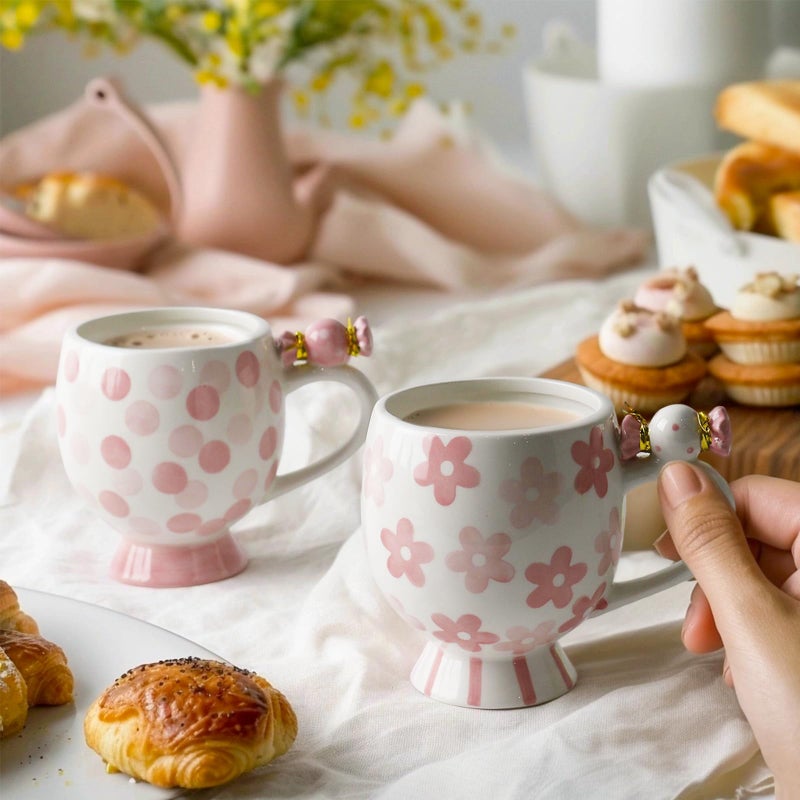 DIF DECO Ceramic Mug Cute Candy Shape, Unique Holiday Mug with Handle Hot Cocoa Cup Perfect for Tea & Coffee Lovers, Gifts for Family Friends or Children 12 OZ (Pink Flowers) - Image 5