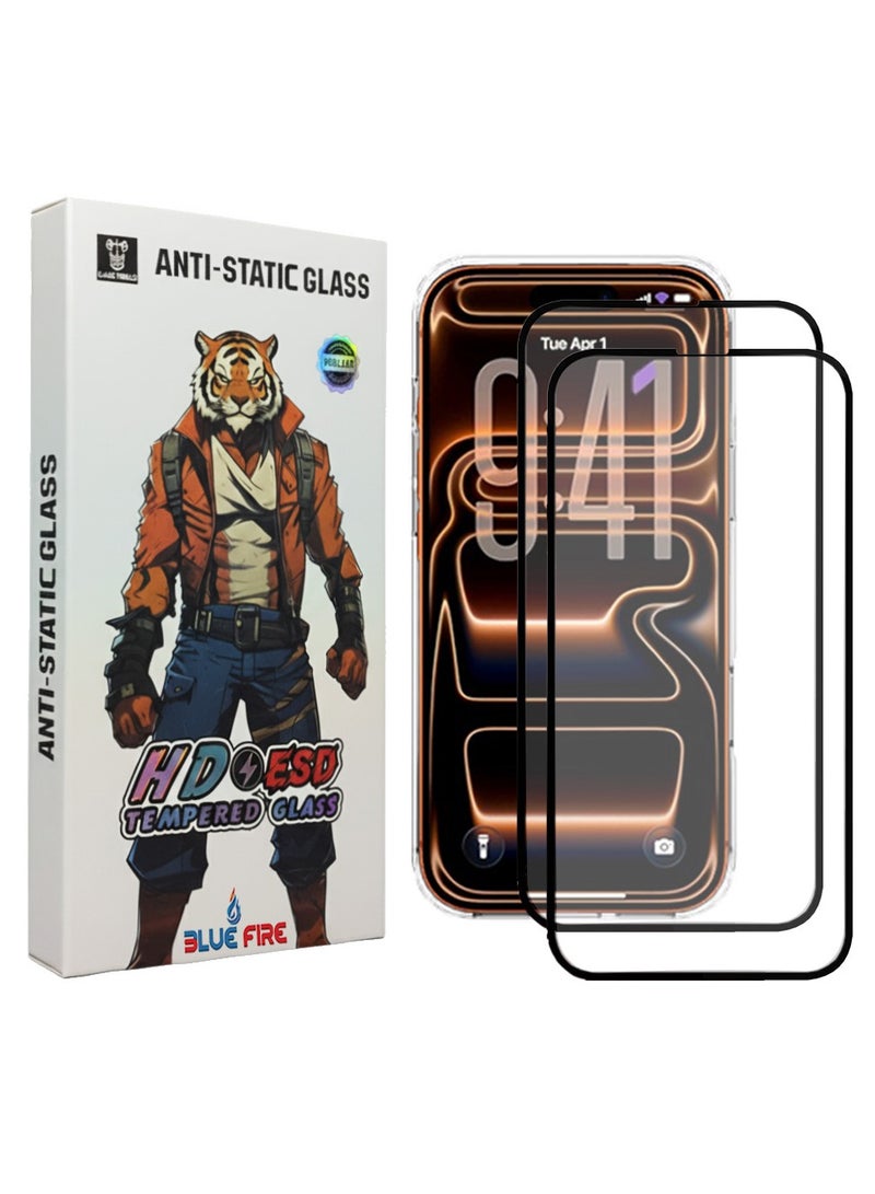 بلو فاير® واقي شاشة زجاجي مقوى مقاوم للغبار لهاتف iPhone 17 Air – عبوة مزدوجة 2 قطع، حماية فائقة بصلابة 9H ضد الخدوش والصدمات، وضوح فائق الدقة HD، تقنية مضادة للكهرباء الساكنة والغبار، طبقة مقاومة لبصمات الأصابع والزيوت، تركيب سهل بدون فقاعات، تصميم متوافق مع الغطاء الواقي - Image 1