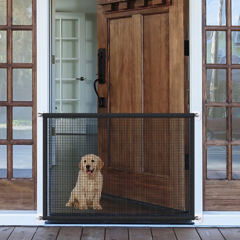 Mesh Gates for Kids or Pets Magic Pet Gate for The House Portable Baby Puppy Safety Fence Guard for Stairs and Doorways Easy Install Anywhere 43 W x 30 H 8 Hooks