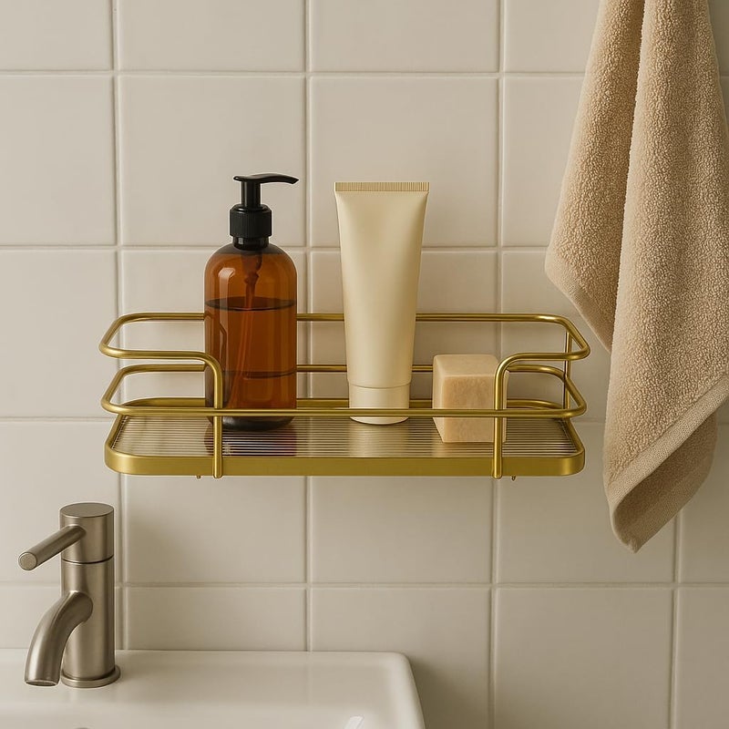 BS B&S Wall Mount Gold Metal Bathroom Shelf - Image 1