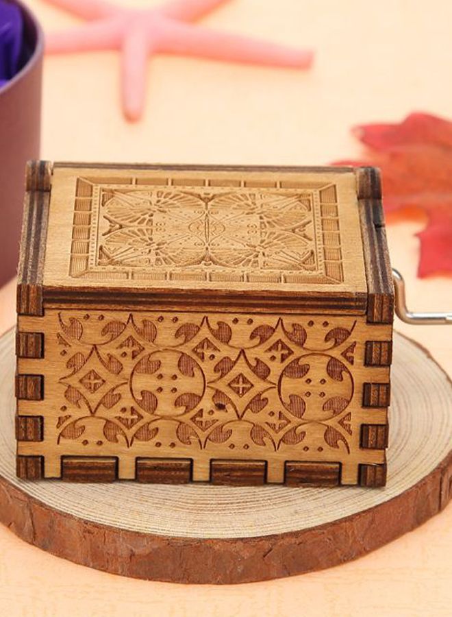 Sharpdo Antique Carved Hand Crank Music Box Birthday Gift Brown 9*5.5*4.5centimeter - Image 5
