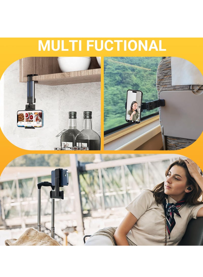 Excefore Airplane Phone Holder, Adjustable 360° Rotating Phone Stand for Travel, Portable Foldable Phone Clamp, Universal Phone Mount for Desk, Home, Office - Image 4